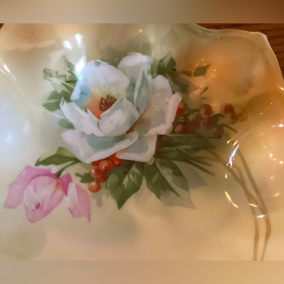 JHR Bavaria Germany Hand Painted White & Pink Rose, Berries Footed Dish 7” EUC - Picture 2 of 3